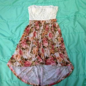 Lace and flower printed high low dress