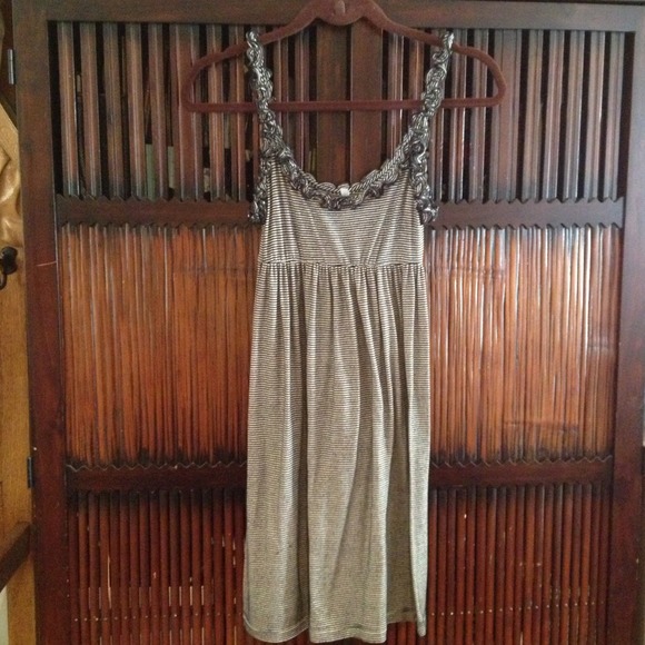 Black and white striped flowy cotton dress