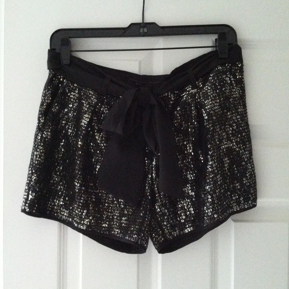Bcbgmaxazria sequin shorts with silk ribbon.