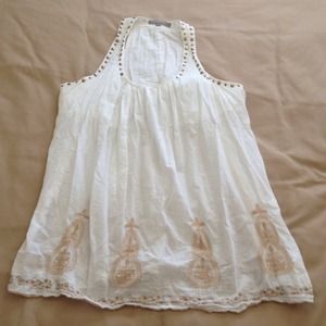 White tank with rivets & embroidery