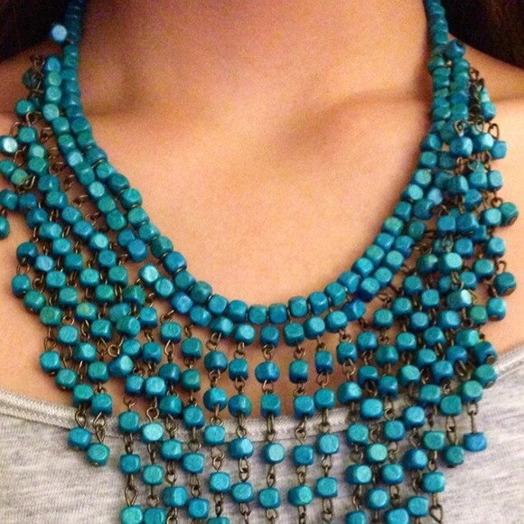 beaded necklace, blue color.
