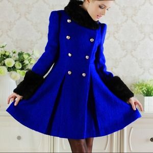 CHIC PLEATED BLUE DOUBLE BREASTED COAT