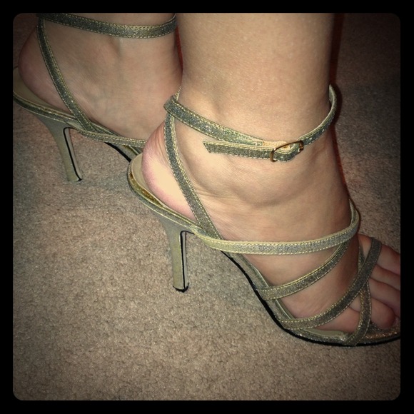 Gold glitter high heel sandals