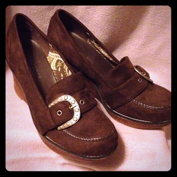 Brown Suede Wedge Loafers