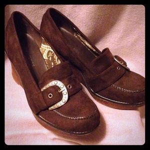 Brown Suede Wedge Loafers