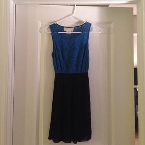 Blue lace and black dress