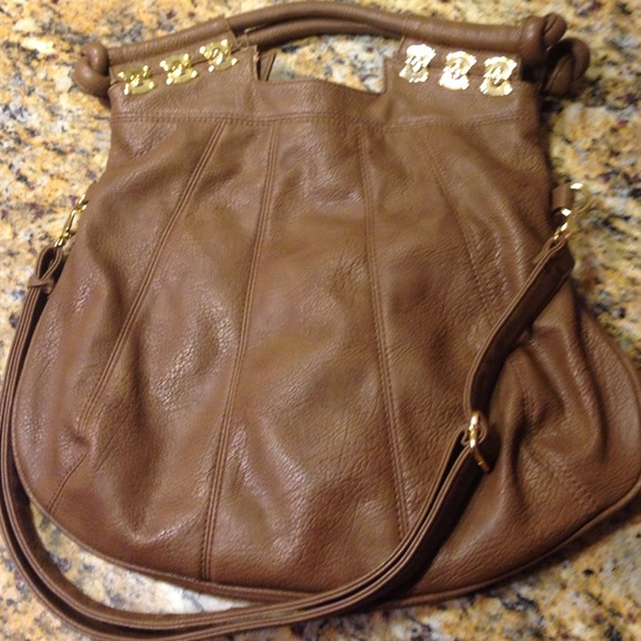 Brown and gold handbag