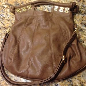 Brown and gold handbag