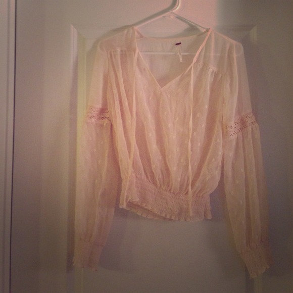 Free People blush colored long sleeve sheer shirt