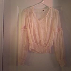 Free People blush colored long sleeve sheer shirt