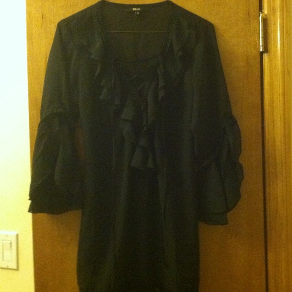 Black blouse with half bell sleeves and crochet