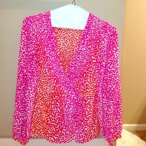 BCBG Silk Wrap blouse with hearts on it.
