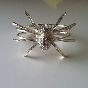 Silver Rhinestone Spider Bracelet