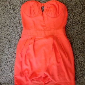 neon orange strapless romper