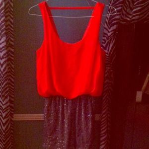 Orange fitted dress, silver sequin only worn ONCE!