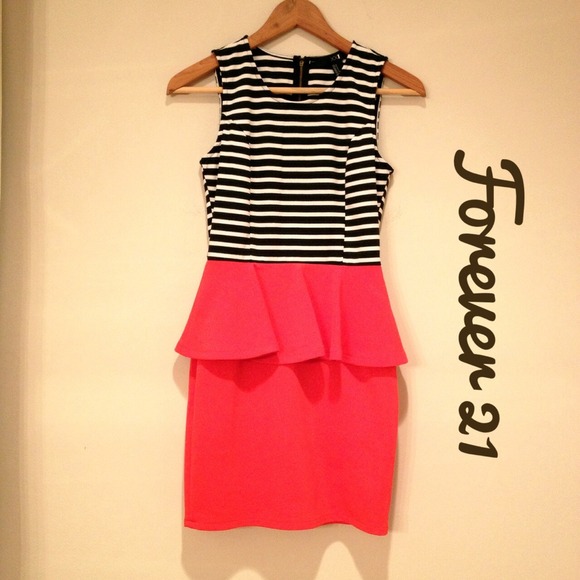 Striped with Red Peplum Dress