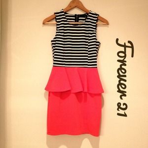 Striped with Red Peplum Dress