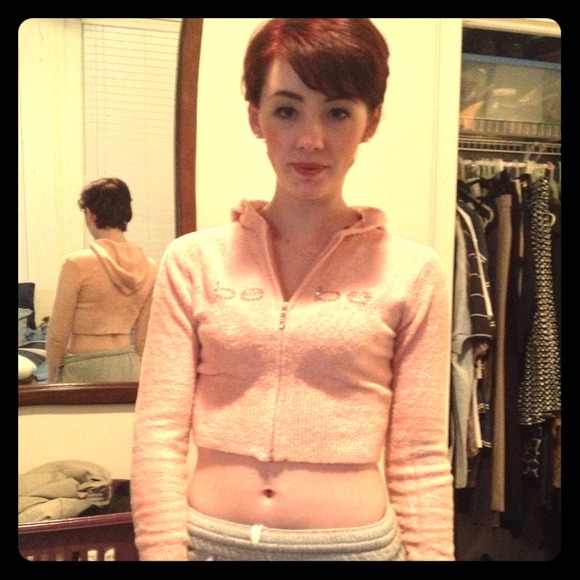 Plush pink BEBE cropped hoodie