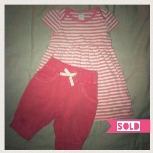 Coral Striped Baby Girl Dress & Capri Set