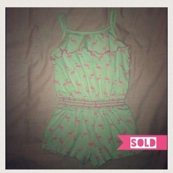 Adorable Pink Flamingo Print Toddler Girl Romper