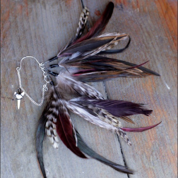 Fall Feather Ear Cuff with Shark Tooth