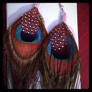 Handmade peacock feather earrings