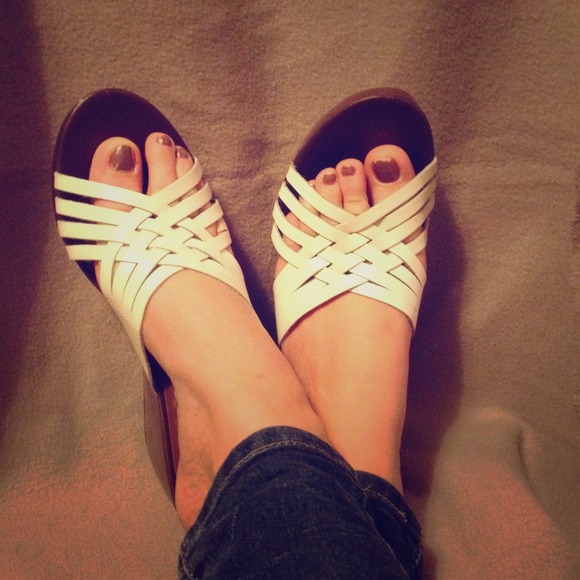 White Strappy wedges