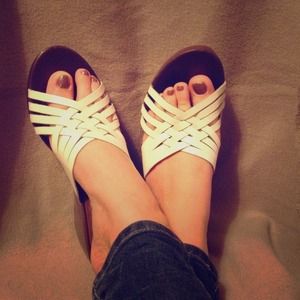 White Strappy wedges