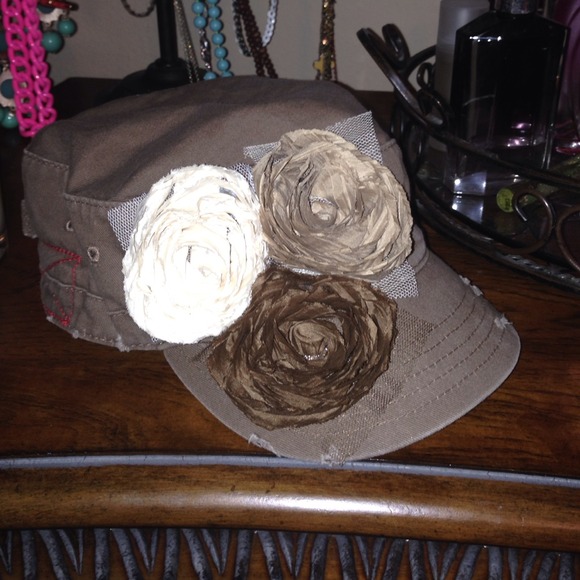 Cute military style cap with floral embellishments