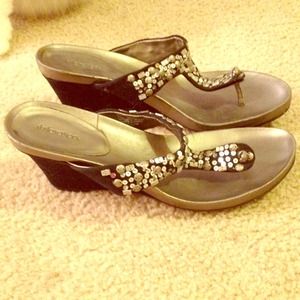 Black sequins dress wedges