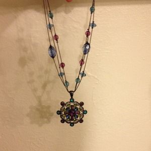 Purple, lime and blue studded necklace.