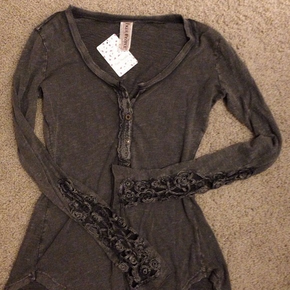 On hold! Free People Crochet Cuff Henley XS Gray