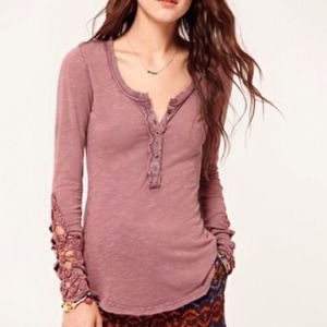 NWT Free People Crochet Cuff Henley S Claret