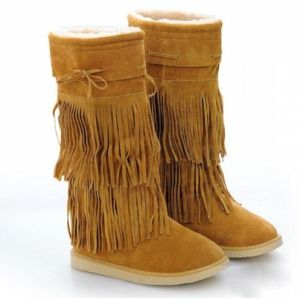 Chestnut ugg style fringe boots