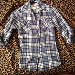 Plaid blue and white shirt