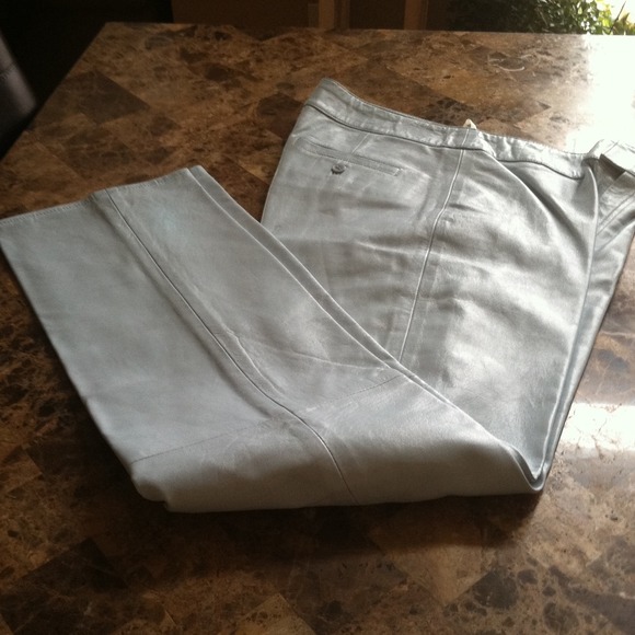 light blue leather pants