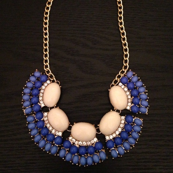 Blue fringe fan necklace. J.crew inspired.
