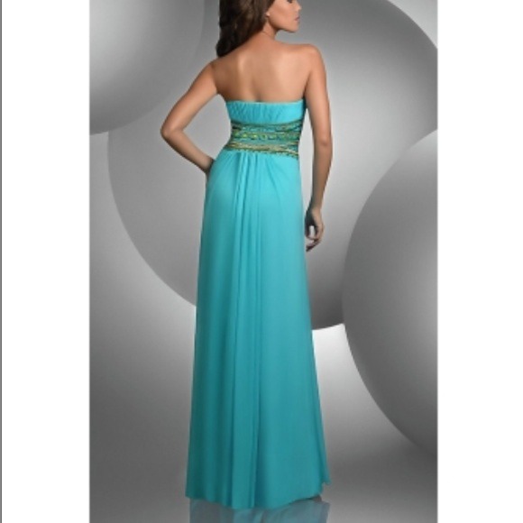 Turquoise Strapless Prom Dress - Picture 4 of 4