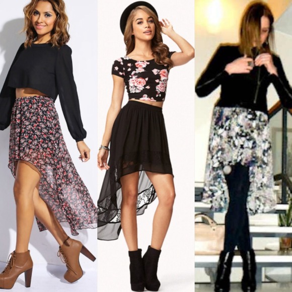 Get this look!! Black floral high low