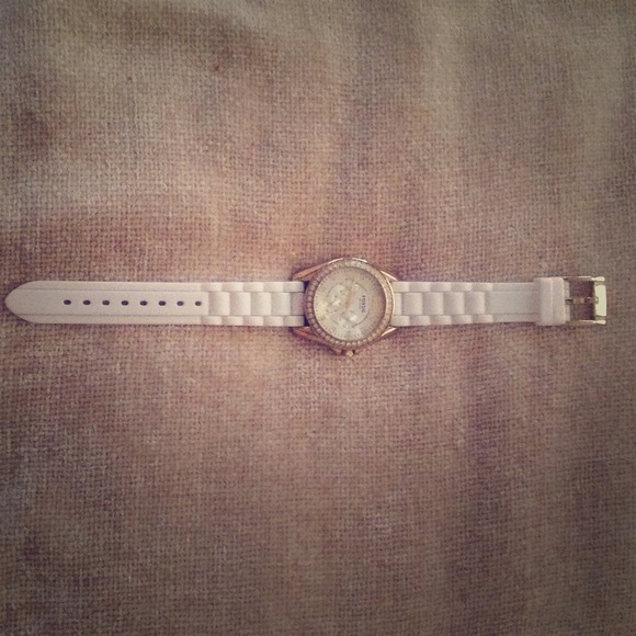 Fossil White Rubber and Gold Watch