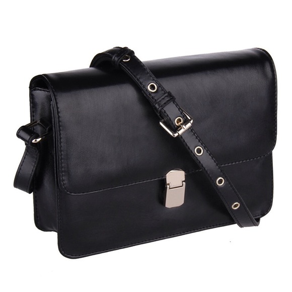 Elegant Solid Black Genuine Leather Small Bag