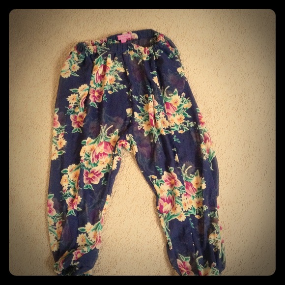 See through floral pants