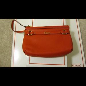 COACH Gallery Leather Medium Wristlet (Persimmon)
