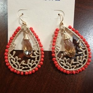Beaded Coral teardrop earring
