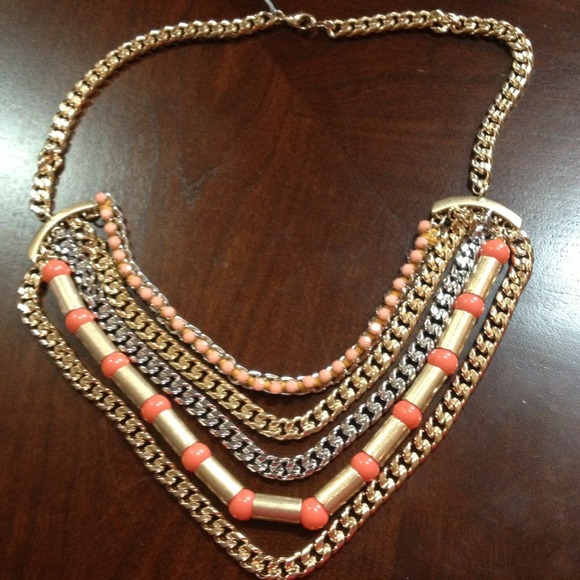 Coral n gold chain statement necklace