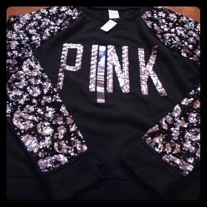 💎sequin💎 animal print PINK  sweat shirt NWT