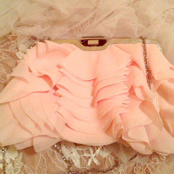 Pink Glint Clutch With Silver Chain