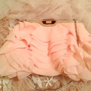 Pink Glint Clutch With Silver Chain