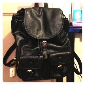 Black leather backpack