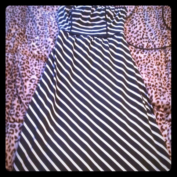 Black and white stripped maxi dress with open back